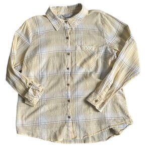 Christopher & Banks Light Weight Plaid Button Front Blouse-Yellow-Large
